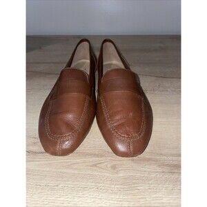 Vintage Calico Cognac Leather Penny Loafers 7W Minimalist Academia Preppy Flats